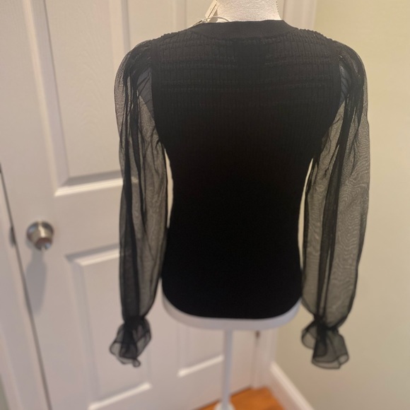 New Anthropologie Maeve Sheer-Sleeve Sweater size M BLACK - Picture 10 of 12